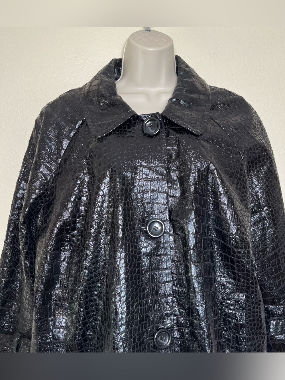 VTG Y2K Birch Hill Black Croc Embossed Faux Patent Leather Swing Jacket Women 1X - Picture 4 of 15